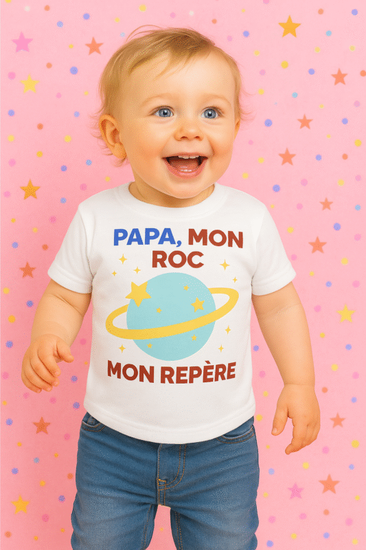 T-shirt bébé "Papa mon roc, mon repère" – cadeau émouvant pour papa, fête des pères, naissance, édition limitée Yanélia