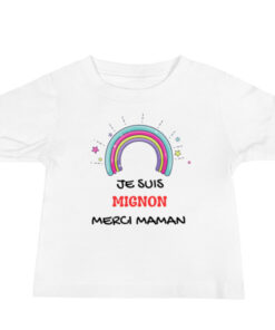 T-shirt bébé humour « Je suis mignon merci maman » | Cadeau naissance unique