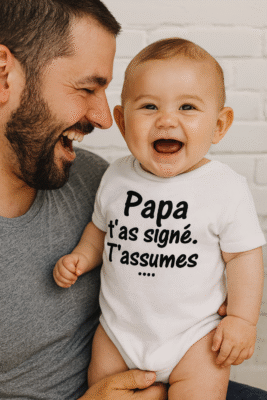 Papa, maman et bébé heureux – body bébé humour "Papa, mon roc, mon repère" Yanélia